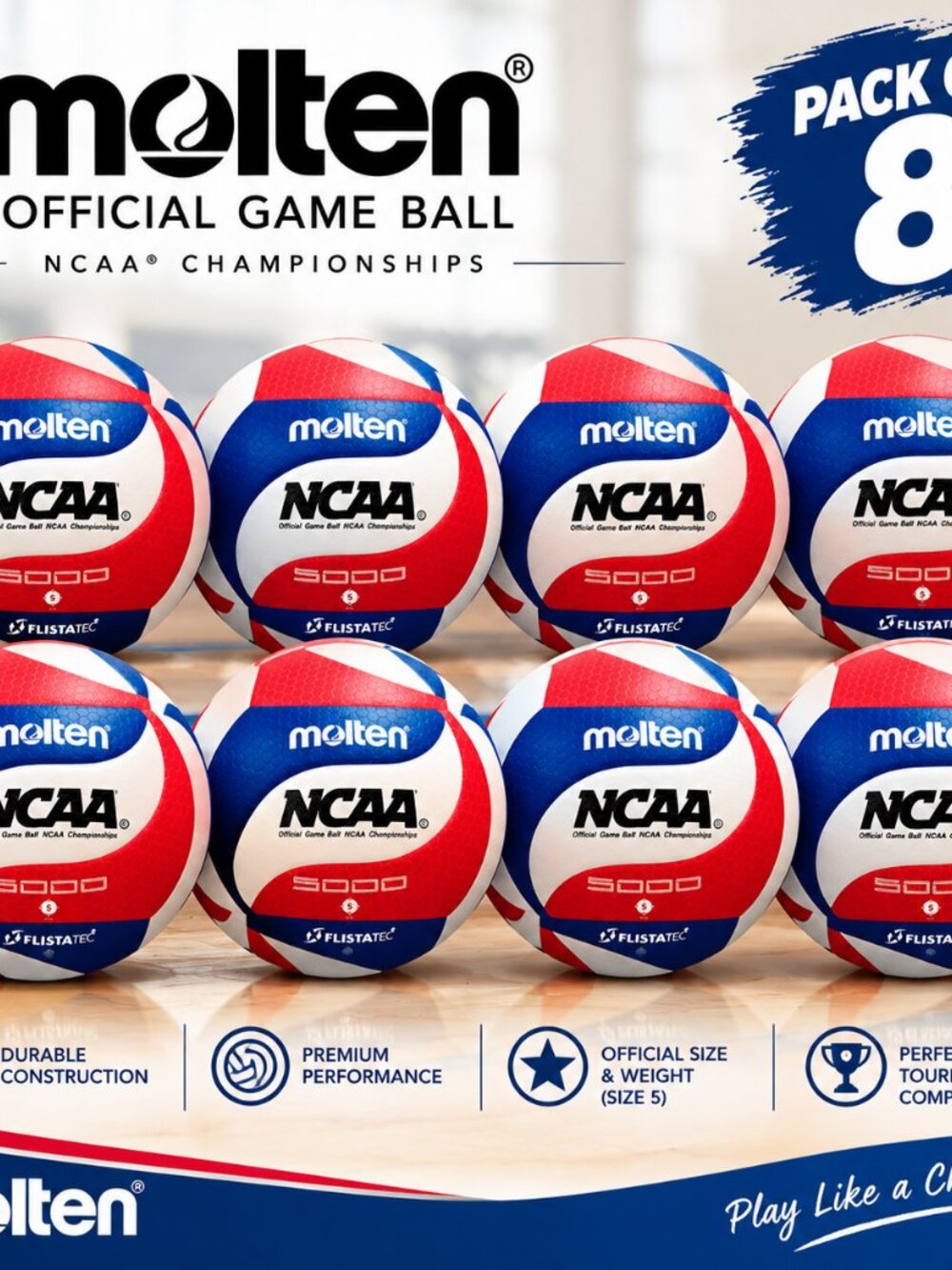Molten V5M5000-3N Flistatec NCAA Volleyball - Red/White/Blue pack#8